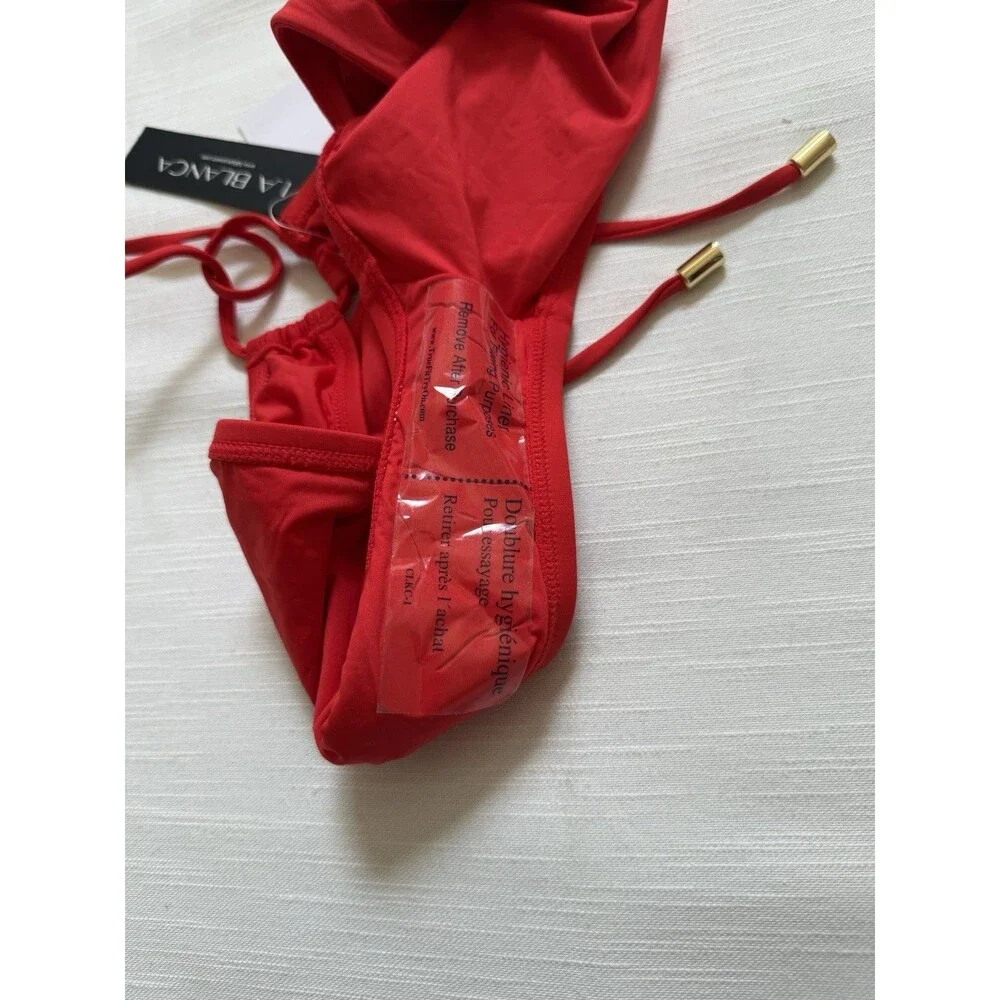 La Blanca Island Goddess Side Tie Hipster Bottom In Cherry Red Sz 12 New